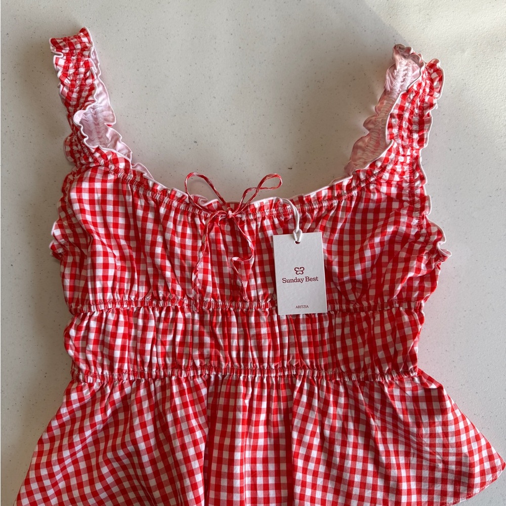 NWT Aritzia sunday best helena poplin top red gingham size small
